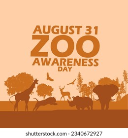 Illustration of silhouettes of some wildlife animals with big bold text on light brown background to commemorate National Zoo Awareness Day on August 31