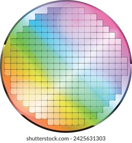Illustration of a silicon wafer with rainbow reflections seen from the front svg