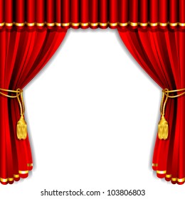 illustration of silk stage curtain with white backdrop