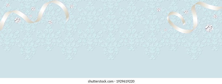 Illustration of silky ribbons and glittering jewels in a lace-like pattern