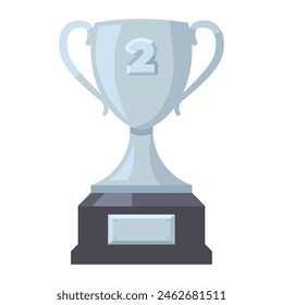 Ilustración de una copa de plata para el segundo lugar. Ilustración simple de un trofeo por un lugar.