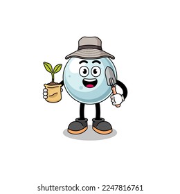 Illustration of silver ball cartoon holding a plant seed , character design