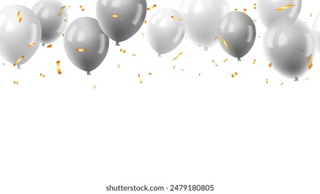 illustration of silver balloons and confetti celebration. background template for greeting and festival banner seamless