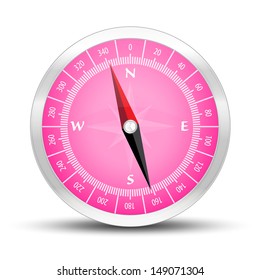 The illustration of silver compass icon with pink face / The pink compass / The beauty compass