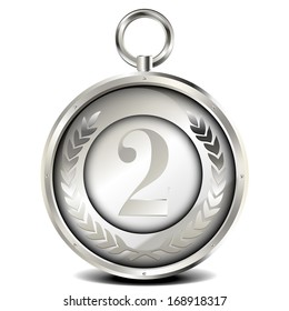 illustration of a silver medal with laurel wreath and number, eps10