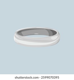 Illustration of a silver ring on a light blue background. The ring is smooth and shiny, with a simple design. Perfect for jewelry-themed projects. Minimal illustration vector.