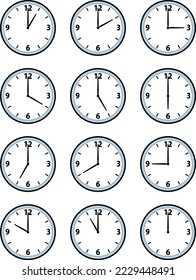 Ilustración de un simple reloj de agujas de 12 horas