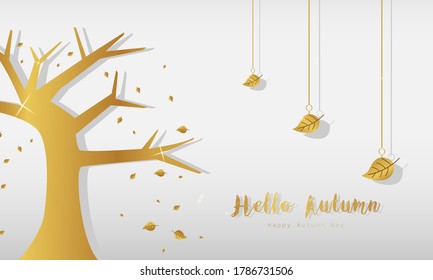 Illustration of simple 3d design about Autumn with objects of trees and deciduous leaves