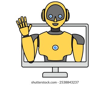 Ilustração de um simples robô androide saindo de um PC