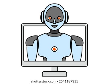 Ilustração de um simples robô androide saindo de um PC