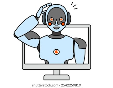 Ilustração de um simples robô androide saindo de um PC