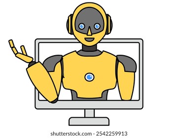 Ilustração de um simples robô androide saindo de um PC