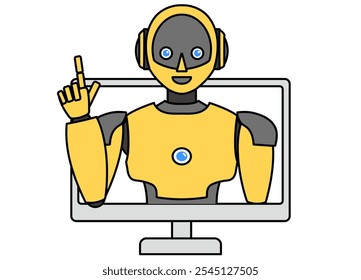 Ilustração de um simples robô androide saindo de um PC