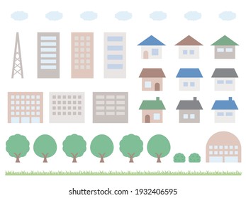 Illustration of a simple building. Icon set.