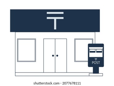 Ilustración de un edificio sencillo en la oficina de correos. Dibujo de línea