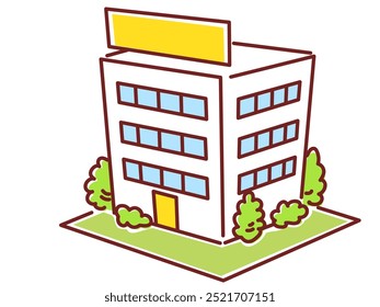 Illustration of a simple building seen from diagonally above
