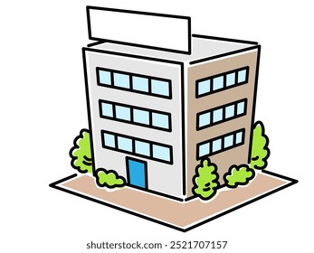 Illustration of a simple building seen from diagonally above