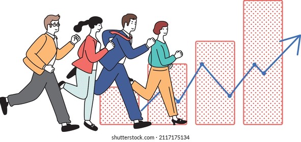 Illustration of a simple businessman and a business woman running