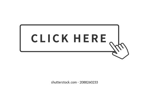 Illustration of a simple button. Template. Banner. (Monochrome, Line drawing, Finger cursor, Rectangle version)