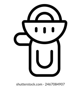 Illustration of a simple cartoon astronaut icon in black and white line art, suitable for kids' doodle, badge, or printable digital labeling, representing space exploration and cosmic adventure