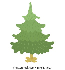 Illustration of a simple cartoon spruce tree isolated on a white background. Evergreen tree. Cute style.