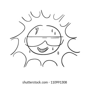 Illustration of simple cartoon sun with sunglasses