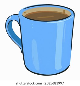 Illustration of a Simple Ceramic Coffee Mug in Bold Blue – Isolated on a white background. Great for café or lifestyle themes.
