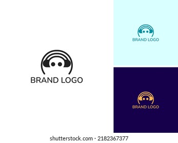 ILLUSTRATION SIMPLE CHARACTER HEAD WITH HEADPHONE. ALIEN WIFI SIGNAL LOGO ICON DESIGN VECTOR