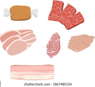 Illustration of simple chicken, pork and beef