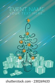 Illustration of a simple Christmas tree with presents