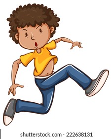Illustration of a simple coloured drawing of a boy dancing on a white background  