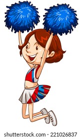 Illustration of a simple coloured sketch of a cheerdancer on a white background
