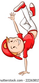Illustration of a simple coloured sketch of a hiphop dancer on a white background  