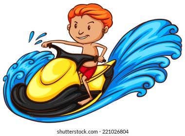 Illustration of a simple coloured sketch of a man doing watersport on a white background 