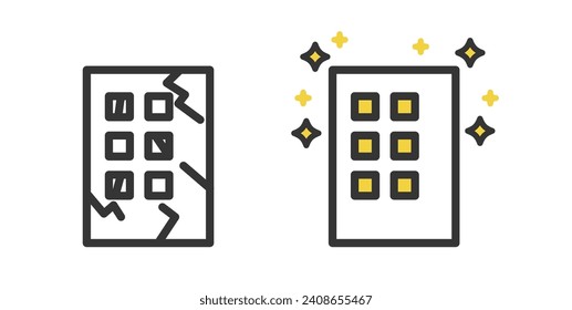 Ilustración de un simple condominio, apartamento antes y después de la renovación.