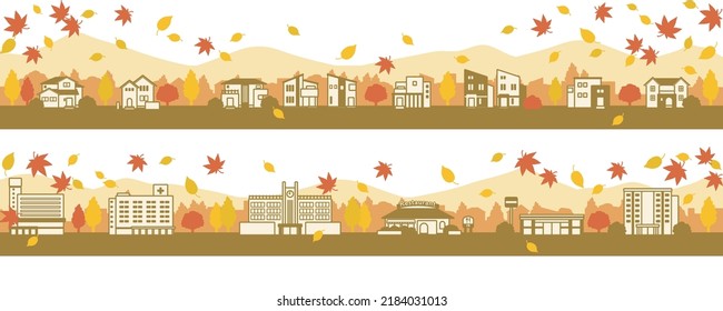 Illustration of simple and cute autumn townscape