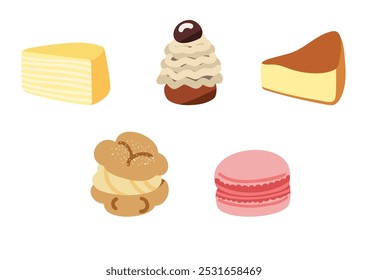 Illustration of a simple and cute cake set