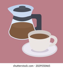 Illustration Of A Simple And Cute Coffee Server And Coffee Cup