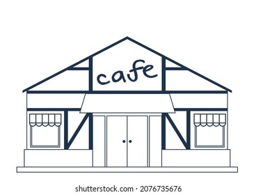 Illustration of a simple and cute coffee shop building. Line drawing