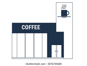 Illustration of a simple and cute coffee shop building. Line drawing