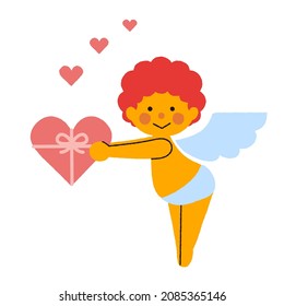 It is an illustration of a simple and cute Cupid with a heart-shaped gift.Easy-to-use vector material.