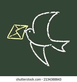 Illustration of simple and cute little bird delivering letter (chalk art style)