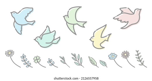 Illustration of the simple and cute little birds (pastel color)