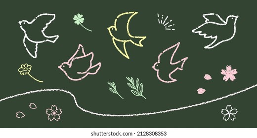 Illustration of the simple and cute little birds (chalk art style)