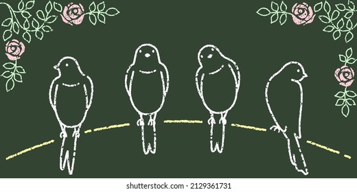 Illustration of the simple and cute little birds (chalk art style)