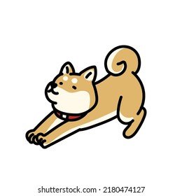 Illustration of a simple and cute Shiba Inu that stretches out