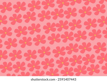 Illustration of simple, deep pink flowers on a light pink background. Doodle design, tile, background, repeat, wallpaper, scarf, isolated, cartoon, illustration.
