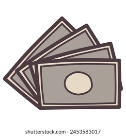 Illustration of a simple deformed banknote spread out in a fan shape.