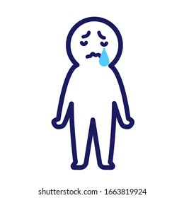Illustration of a simple deformed human mourning and crying with tears