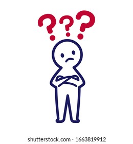 Illustration of a simple deformed human with a question mark on his head